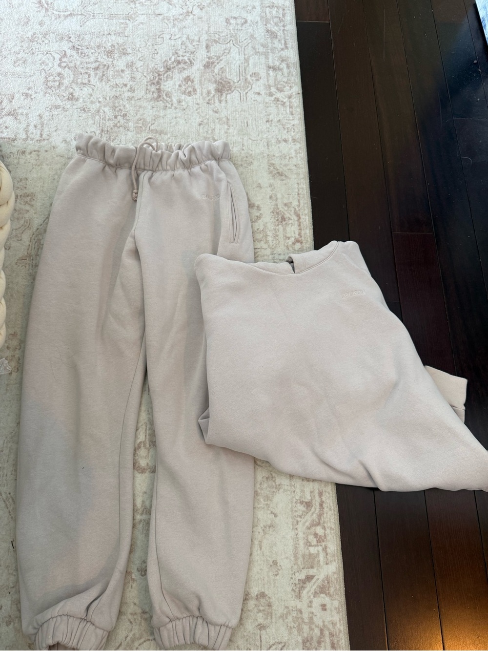 Neutral Beige Cozy Sweatshirt & Jogger Set